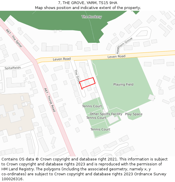 7, THE GROVE, YARM, TS15 9HA: Location map and indicative extent of plot