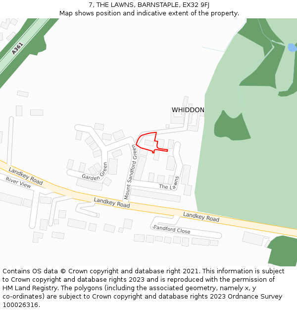 7, THE LAWNS, BARNSTAPLE, EX32 9FJ: Location map and indicative extent of plot