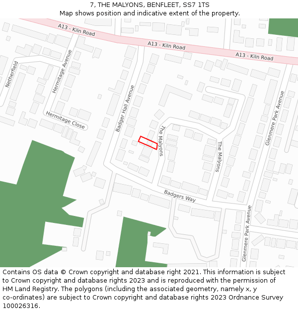 7, THE MALYONS, BENFLEET, SS7 1TS: Location map and indicative extent of plot