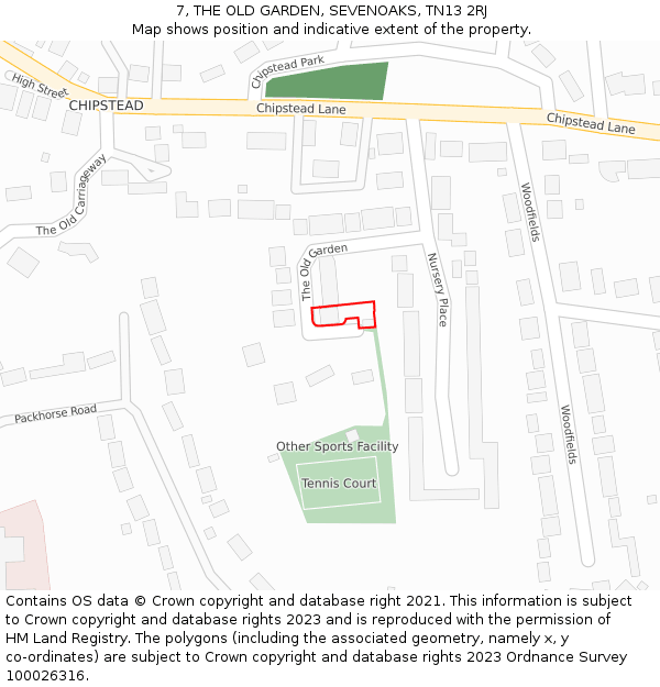 7, THE OLD GARDEN, SEVENOAKS, TN13 2RJ: Location map and indicative extent of plot