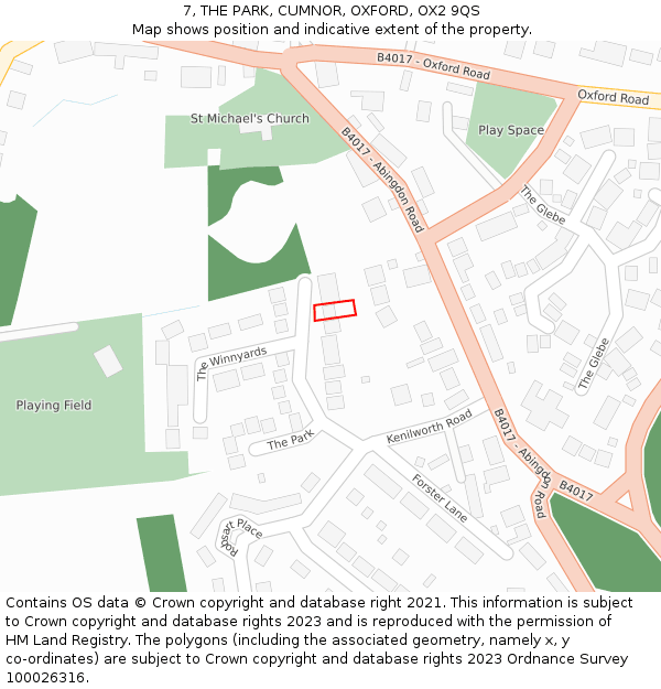 7, THE PARK, CUMNOR, OXFORD, OX2 9QS: Location map and indicative extent of plot