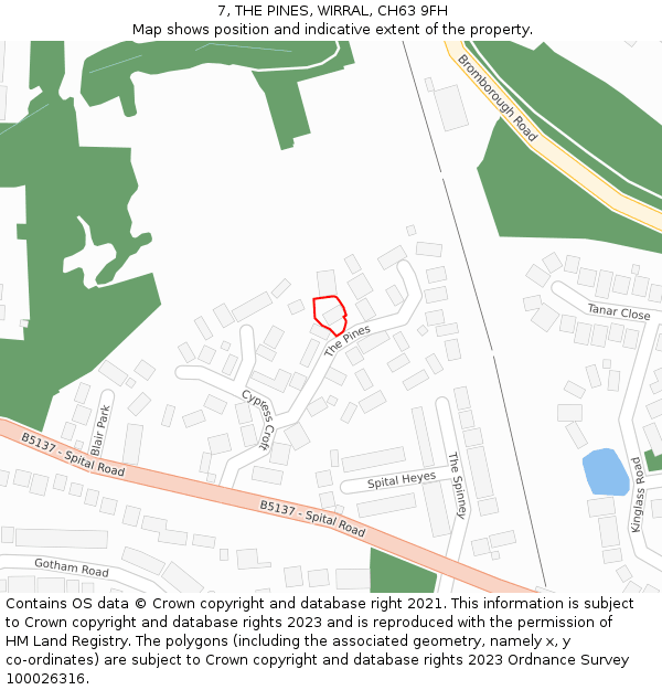 7, THE PINES, WIRRAL, CH63 9FH: Location map and indicative extent of plot