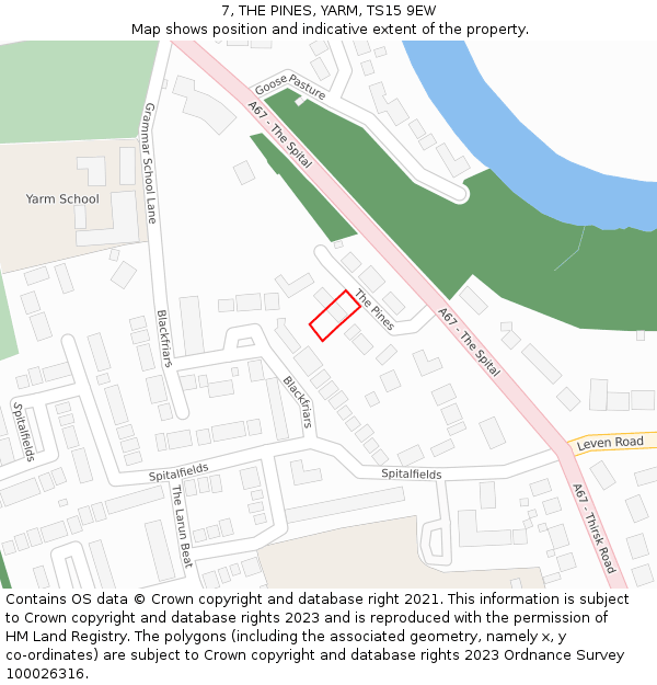 7, THE PINES, YARM, TS15 9EW: Location map and indicative extent of plot