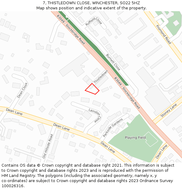 7, THISTLEDOWN CLOSE, WINCHESTER, SO22 5HZ: Location map and indicative extent of plot