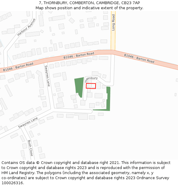 7, THORNBURY, COMBERTON, CAMBRIDGE, CB23 7AP: Location map and indicative extent of plot