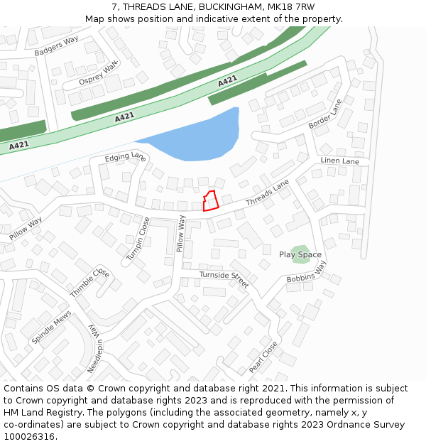 7, THREADS LANE, BUCKINGHAM, MK18 7RW: Location map and indicative extent of plot