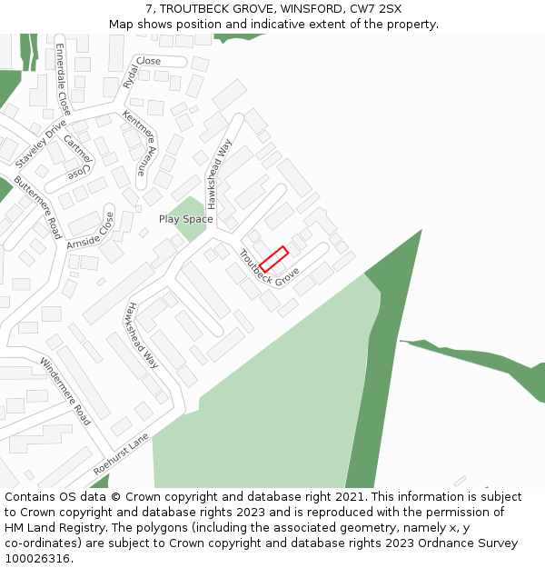 7, TROUTBECK GROVE, WINSFORD, CW7 2SX: Location map and indicative extent of plot