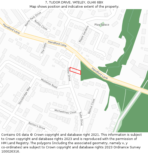 7, TUDOR DRIVE, YATELEY, GU46 6BX: Location map and indicative extent of plot