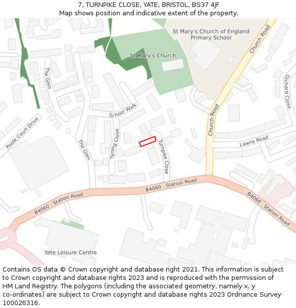 7, TURNPIKE CLOSE, YATE, BRISTOL, BS37 4JF: Location map and indicative extent of plot