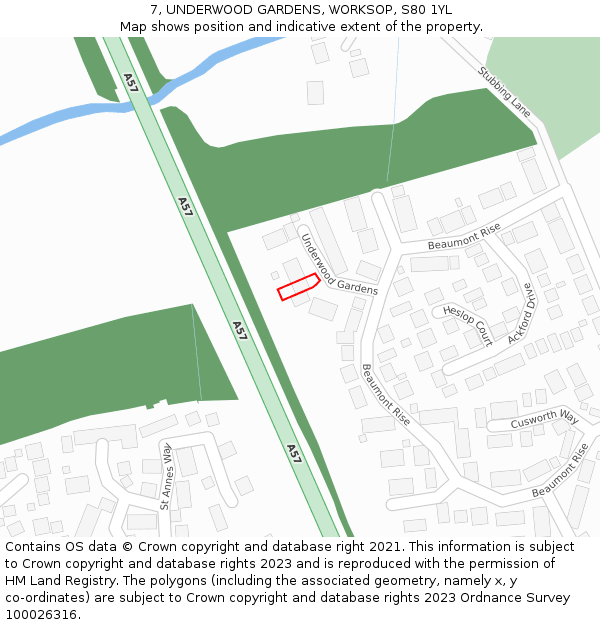 7, UNDERWOOD GARDENS, WORKSOP, S80 1YL: Location map and indicative extent of plot