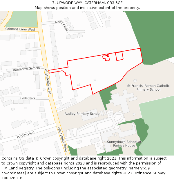 7, UPWODE WAY, CATERHAM, CR3 5GF: Location map and indicative extent of plot