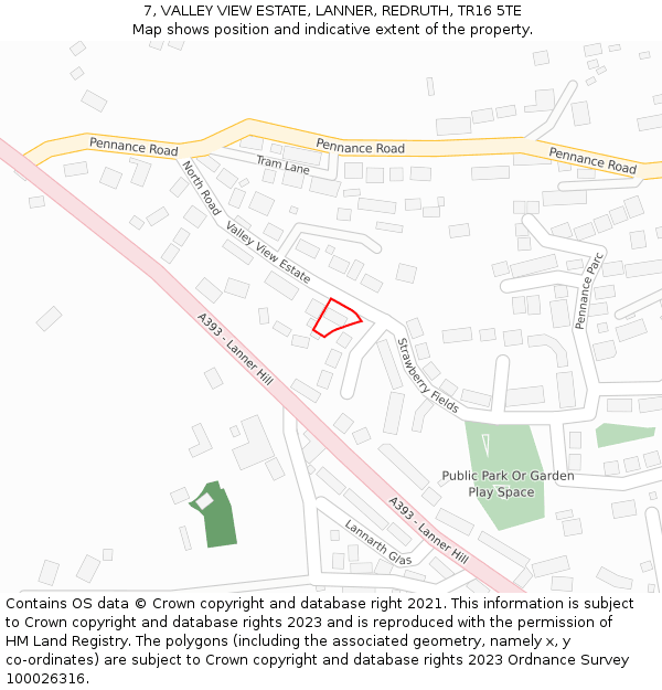 7, VALLEY VIEW ESTATE, LANNER, REDRUTH, TR16 5TE: Location map and indicative extent of plot