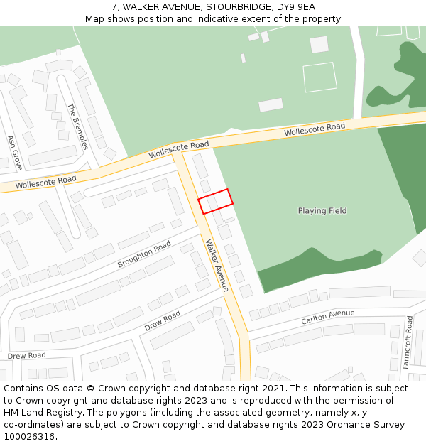 7, WALKER AVENUE, STOURBRIDGE, DY9 9EA: Location map and indicative extent of plot