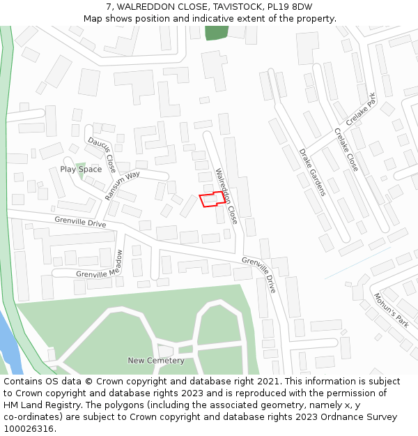 7, WALREDDON CLOSE, TAVISTOCK, PL19 8DW: Location map and indicative extent of plot