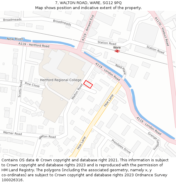 7, WALTON ROAD, WARE, SG12 9PQ: Location map and indicative extent of plot