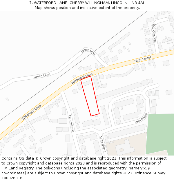 7, WATERFORD LANE, CHERRY WILLINGHAM, LINCOLN, LN3 4AL: Location map and indicative extent of plot