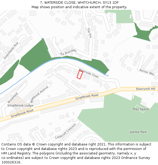 7, WATERSIDE CLOSE, WHITCHURCH, SY13 1DF: Location map and indicative extent of plot