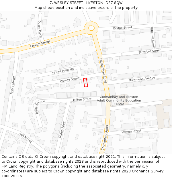 7, WESLEY STREET, ILKESTON, DE7 8QW: Location map and indicative extent of plot