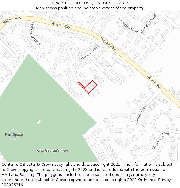 7, WESTHOLM CLOSE, LINCOLN, LN2 4TS: Location map and indicative extent of plot