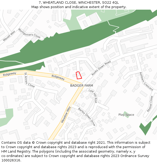 7, WHEATLAND CLOSE, WINCHESTER, SO22 4QL: Location map and indicative extent of plot