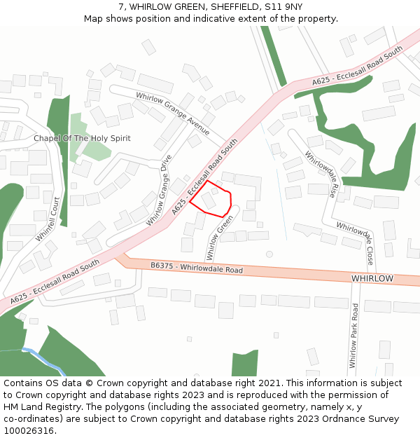 7, WHIRLOW GREEN, SHEFFIELD, S11 9NY: Location map and indicative extent of plot
