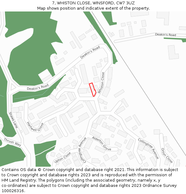 7, WHISTON CLOSE, WINSFORD, CW7 3UZ: Location map and indicative extent of plot