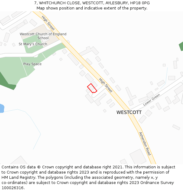 7, WHITCHURCH CLOSE, WESTCOTT, AYLESBURY, HP18 0PG: Location map and indicative extent of plot