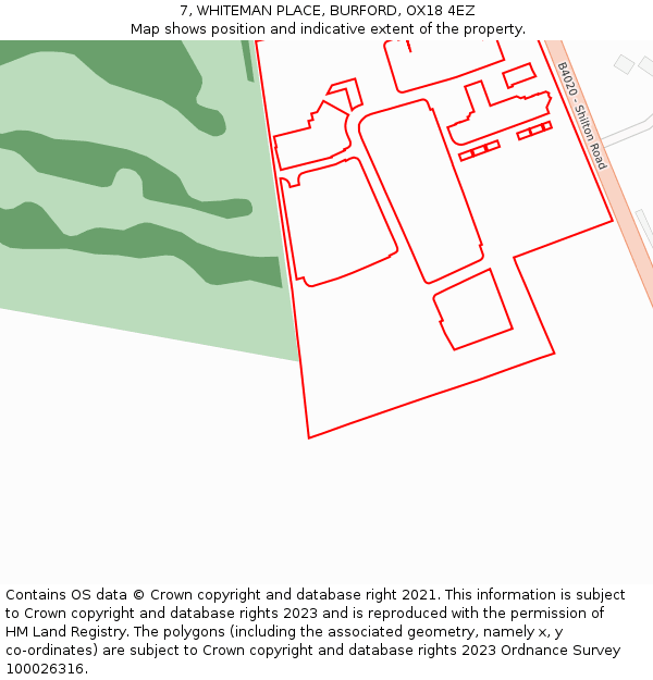 7, WHITEMAN PLACE, BURFORD, OX18 4EZ: Location map and indicative extent of plot