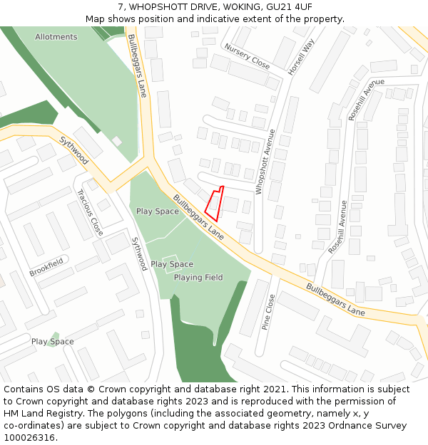 7, WHOPSHOTT DRIVE, WOKING, GU21 4UF: Location map and indicative extent of plot