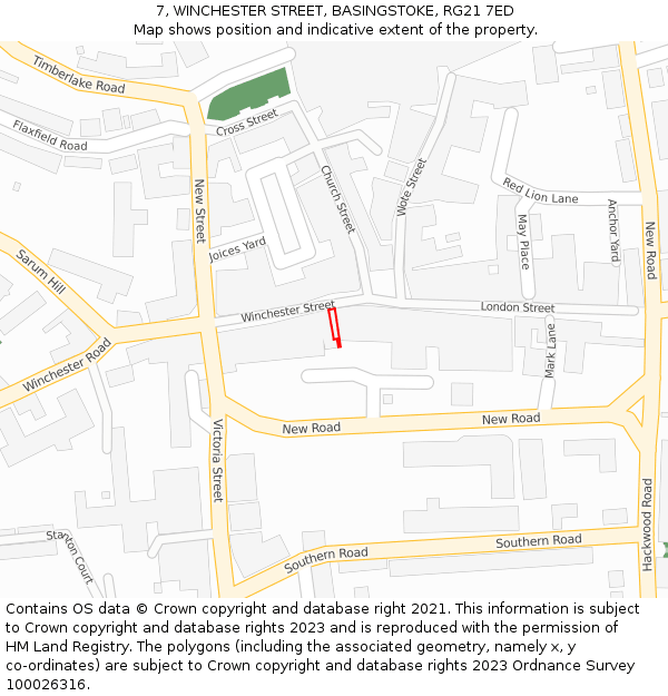 7, WINCHESTER STREET, BASINGSTOKE, RG21 7ED: Location map and indicative extent of plot