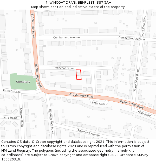 7, WINCOAT DRIVE, BENFLEET, SS7 5AH: Location map and indicative extent of plot