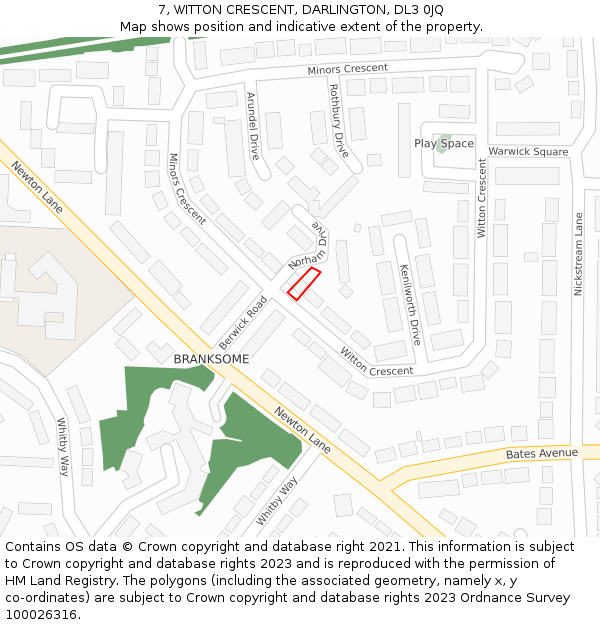 7, WITTON CRESCENT, DARLINGTON, DL3 0JQ: Location map and indicative extent of plot