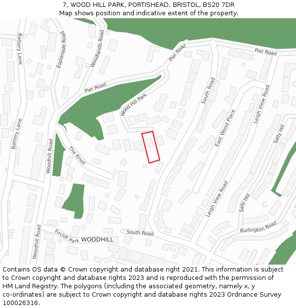 7, WOOD HILL PARK, PORTISHEAD, BRISTOL, BS20 7DR: Location map and indicative extent of plot