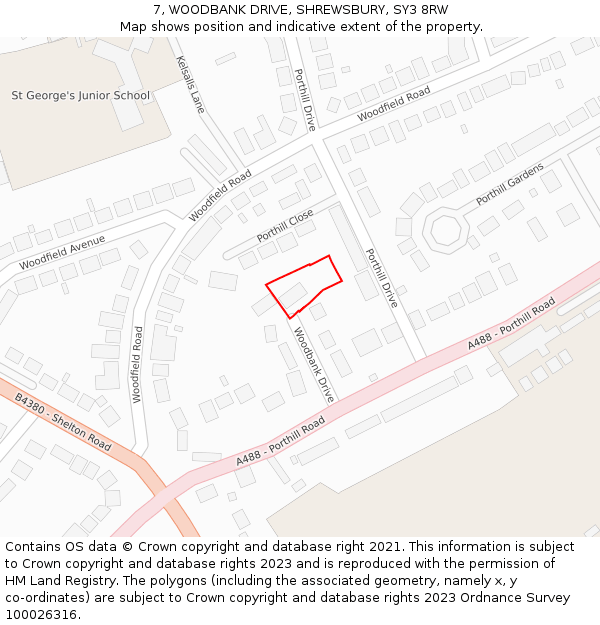 7, WOODBANK DRIVE, SHREWSBURY, SY3 8RW: Location map and indicative extent of plot
