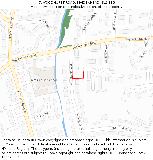 7, WOODHURST ROAD, MAIDENHEAD, SL6 8TG: Location map and indicative extent of plot