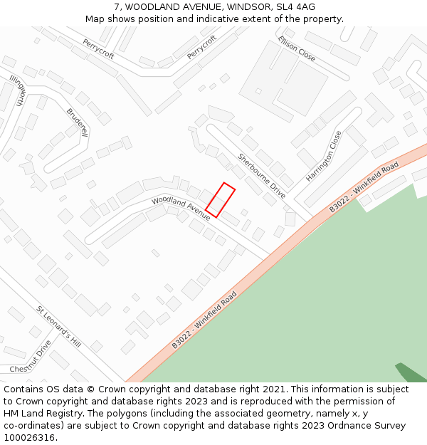 7, WOODLAND AVENUE, WINDSOR, SL4 4AG: Location map and indicative extent of plot