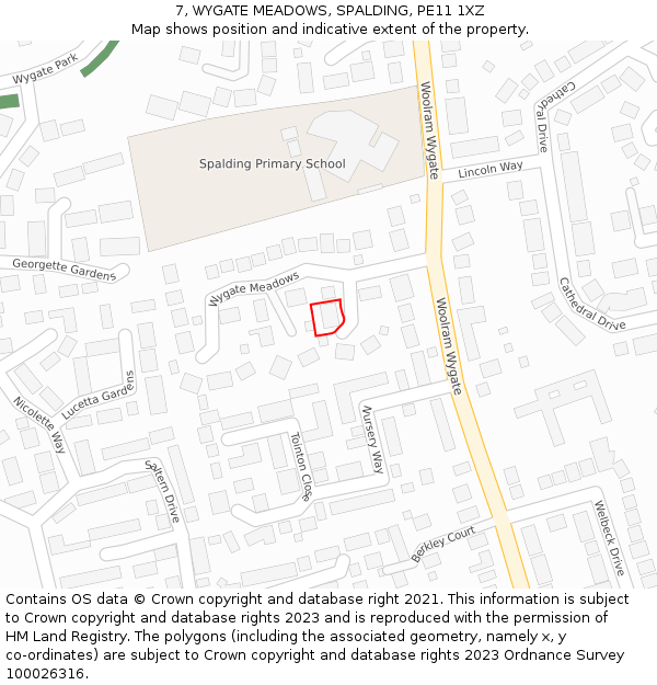 7, WYGATE MEADOWS, SPALDING, PE11 1XZ: Location map and indicative extent of plot