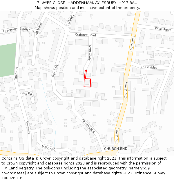 7, WYRE CLOSE, HADDENHAM, AYLESBURY, HP17 8AU: Location map and indicative extent of plot