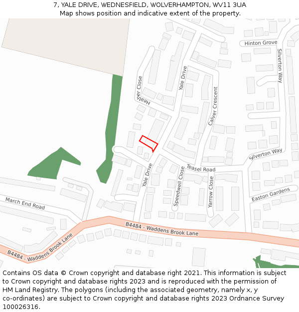 7, YALE DRIVE, WEDNESFIELD, WOLVERHAMPTON, WV11 3UA: Location map and indicative extent of plot