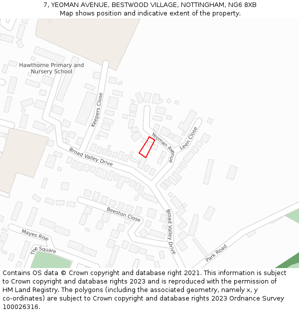 7, YEOMAN AVENUE, BESTWOOD VILLAGE, NOTTINGHAM, NG6 8XB: Location map and indicative extent of plot