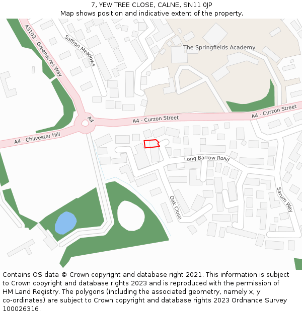 7, YEW TREE CLOSE, CALNE, SN11 0JP: Location map and indicative extent of plot