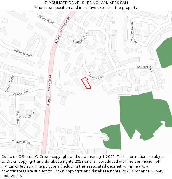 7, YOUNGER DRIVE, SHERINGHAM, NR26 8AN: Location map and indicative extent of plot