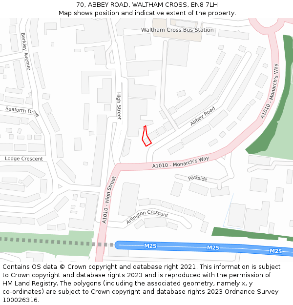 70, ABBEY ROAD, WALTHAM CROSS, EN8 7LH: Location map and indicative extent of plot