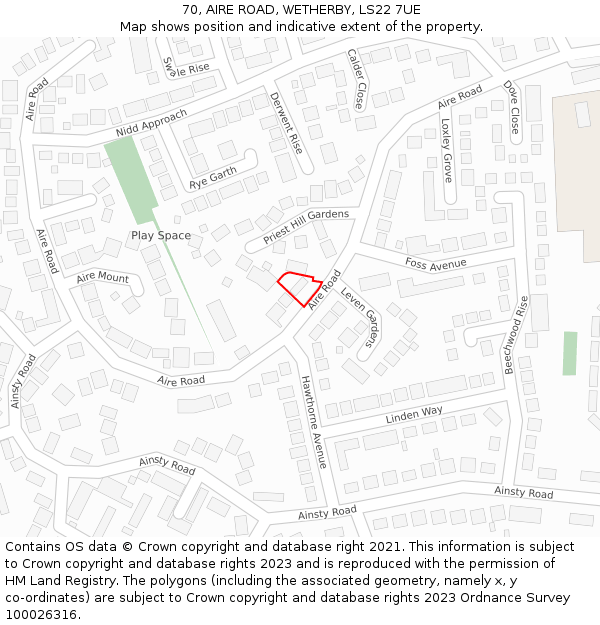 70, AIRE ROAD, WETHERBY, LS22 7UE: Location map and indicative extent of plot