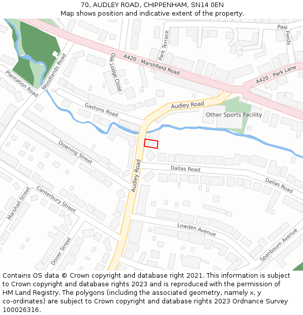 70, AUDLEY ROAD, CHIPPENHAM, SN14 0EN: Location map and indicative extent of plot