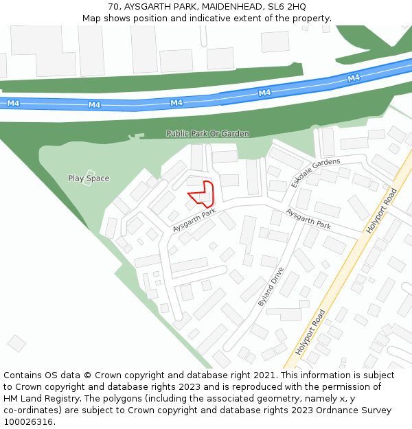 70, AYSGARTH PARK, MAIDENHEAD, SL6 2HQ: Location map and indicative extent of plot