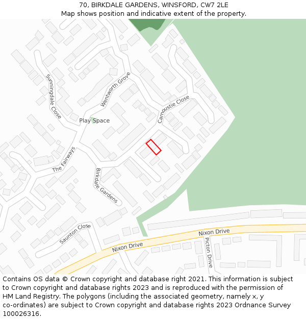 70, BIRKDALE GARDENS, WINSFORD, CW7 2LE: Location map and indicative extent of plot