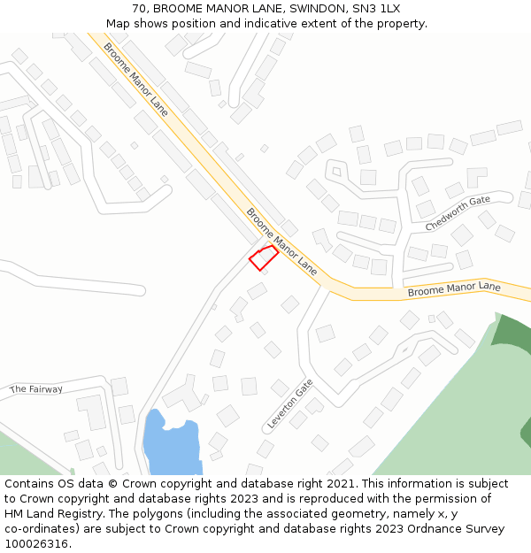 70, BROOME MANOR LANE, SWINDON, SN3 1LX: Location map and indicative extent of plot