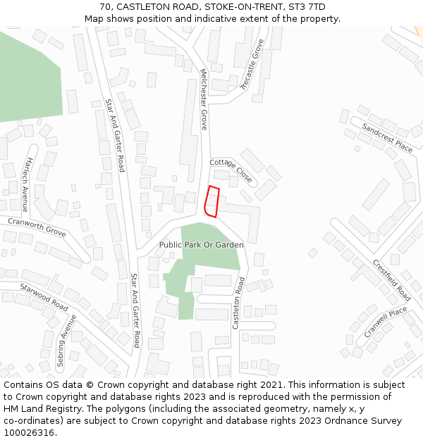 70, CASTLETON ROAD, STOKE-ON-TRENT, ST3 7TD: Location map and indicative extent of plot