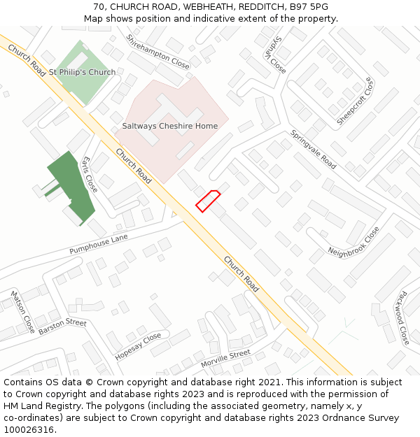 70, CHURCH ROAD, WEBHEATH, REDDITCH, B97 5PG: Location map and indicative extent of plot